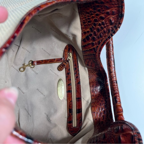 Brahmin Duxbury Peacan Harbor Canvas & Croc Leather Shoulder Bag Magnet Top - Picture 5 of 8